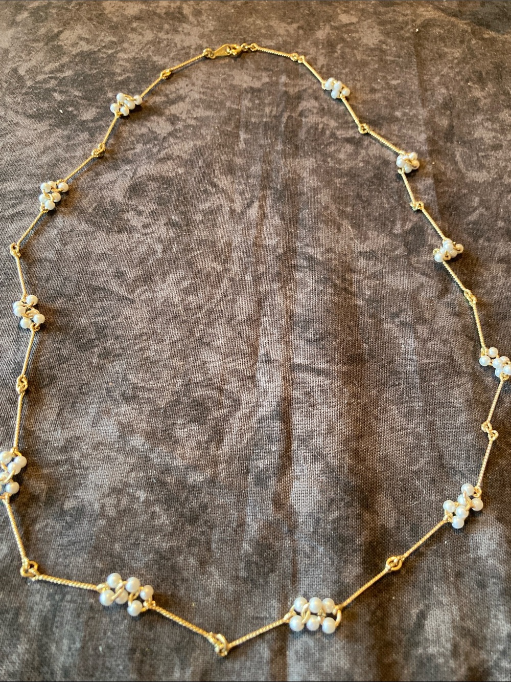 Delicate Gold Tone Beaded Station Necklace